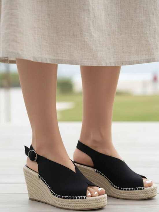 Seychelles Shoes - Seychelles Promenade Peep Toe Espadrille Wedges Black Suede 7 NIB